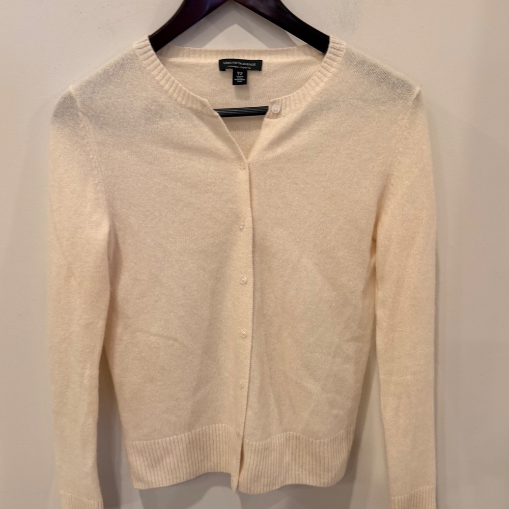 Saks Fifth Avenue 100% Cashmere Cardigan Sweater Cream Ivory Small RN 92087